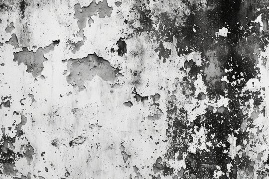 A black and white photo capturing the texture and details of a wall with peeling paint. Perfect for adding an aged or rustic touch to design projects