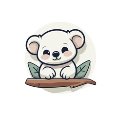 Cute cartoon panda bear sitting on a branch. Vector illustration.