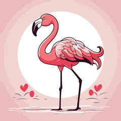 Flamingo in love. Vector illustration of pink flamingo.