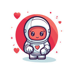 Cute astronaut in a spacesuit with hearts. Cartoon vector illustration.