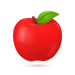 3D red apple fruit. Apple fruit for vegetarians. Helps reduce weight Elements for learning education. 3D vector Illustration.