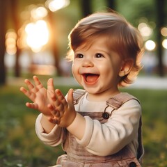 Joyful Toddler 1 year old Clapping Hands in a Sunny Park During Early Summer
