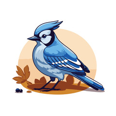 Blue jay bird with a blue plumage. Vector illustration.