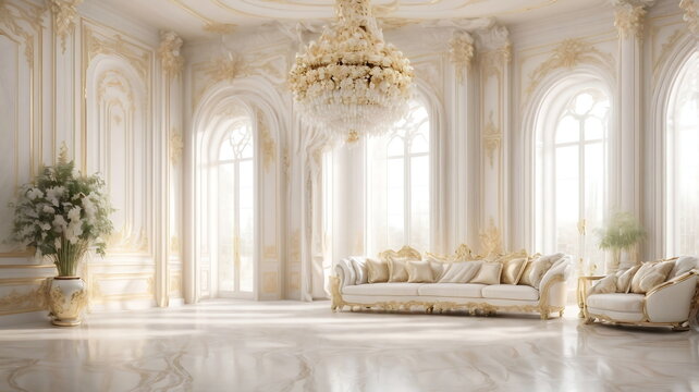a luxury bright white beige window and walls with large doors and white floor.