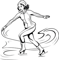 Figure Skating. Vector illustration of a woman figure skater skating.