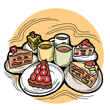 cakes and coffee cups on plates clip art preview