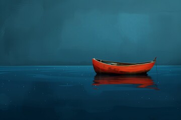 Solitary Boat on a Calm Ocean - A Minimalistic Representation of Tranquility and Solitude