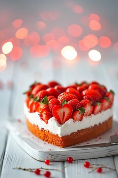 Gâteau à la fraise en forme de cœur, dessert pour les amoureux, image ia générative