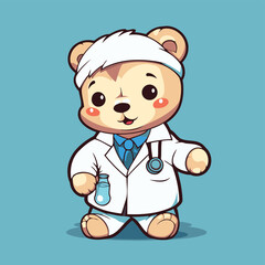 Cute cartoon bear doctor with stethoscope. Vector illustration.