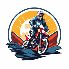 Motocross rider in helmet riding a motorbike. Vector illustration