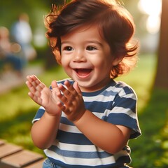 Joyful Toddler 1 year old Clapping Hands in a Sunny Park During Early Summer