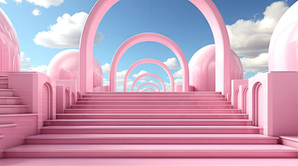 Pink Geometric Corridor Perspective