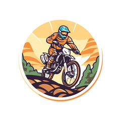 Mountain biker on the road. Vector illustration of a motocross rider on the road.