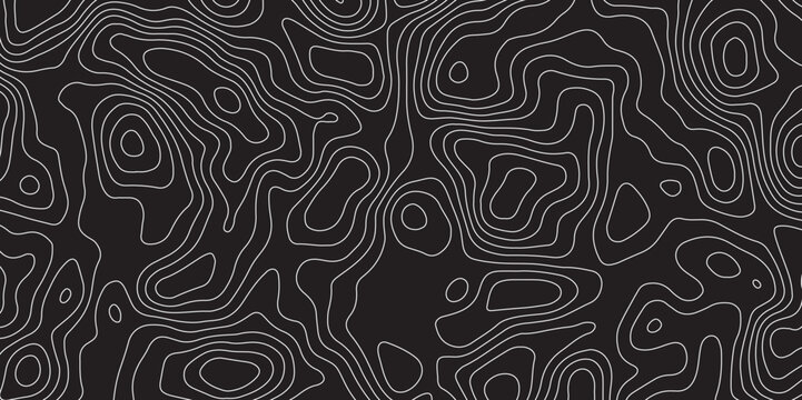 Abstract design with Seamless pattern with lines Topographic map. geographic mountain relief. Retro topographic map. geographic contour map paper texture. terrain path isolated on a black background. 