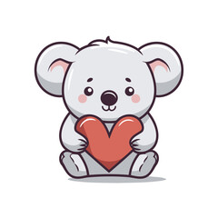 Cute koala holding red heart character cartoon vector illustration graphic design