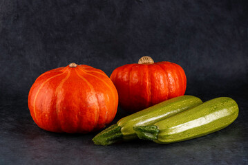 Vegetable still life. Two pumpkins and two vegetable marrow. - 726519030