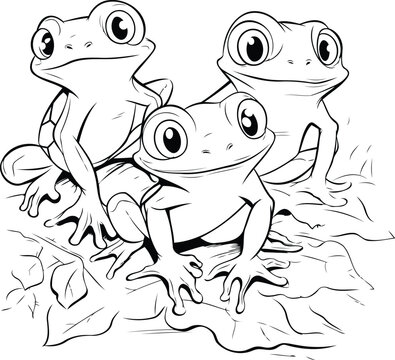 Frogs - Black and white vector illustration for coloring book.