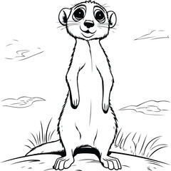 Meerkat black and white vector illustration for coloring book or page