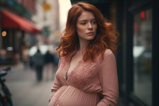 Generative ai image of charming lovely woman mommy pregnant girl in big city megapolis