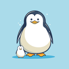 Penguin and chick. Cute cartoon character. Vector illustration.