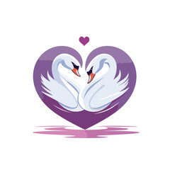 Two swans in a heart shape. Vector illustration on white background.