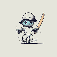 Cartoon baseball player with baseball bat and ball. Vector illustration.