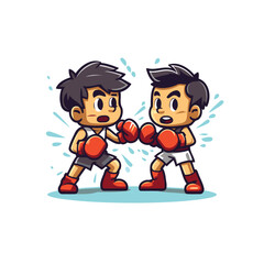Cartoon boxer fight. Vector illustration in a flat style on a white background.