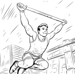 Athletic man doing exercises. Vector illustration ready for vinyl cutting.