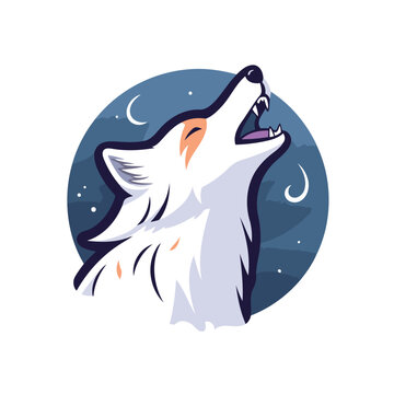 Illustration of a wolf howling at the moon. Vector illustration