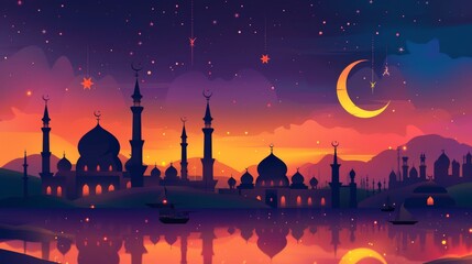 Silhouette of Mosque Under Ramadan Night Sky