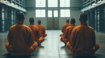 Vipassana meditation in prison provides inmates with a tool for inner peace and self-discovery, fostering transformation and improving psychological well-being - obrazy, fototapety, plakaty