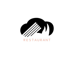 healthy food logo design with spoon with black fair.