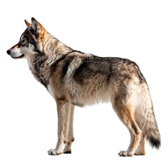 Side view of a gray wolf full body, isolated on transparent background