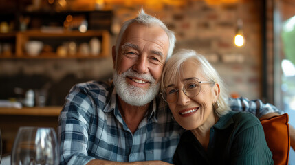 A happy elderly couple. Their faces radiate smiles, a testament to years of mutual love and support
