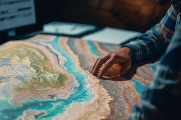 person analyzing geological map for ocean mining sites
