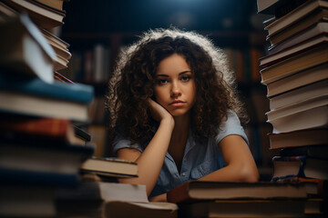 Generative AI technology conceptual picture World Book Day people reading book in big large library