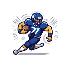 American football player running with ball. Vector illustration isolated on white background.