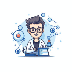 Fototapeta na wymiar Scientist in lab coat and eyeglasses. Vector illustration.