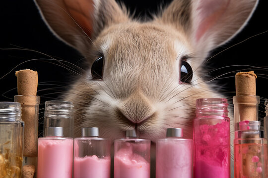 Stop animal testing in beauty industry cruelty and abuse picture made with generative ai concept