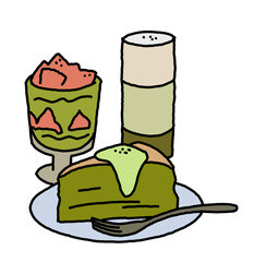 Sweet dessert cake with fruits for celebration birthday party or wedding, tasty breakfast. For cafe, restaurant menu print, postcard or poster. Hand drawn illustration. Cartoon style line art drawing.