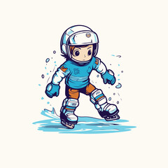 Cute little skater in helmet and skates. Vector illustration.