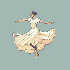 Beautiful ballerina in a white dress dancing. Vector illustration