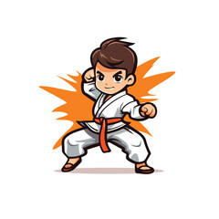 Taekwondo boy cartoon vector illustration. Martial arts concept.