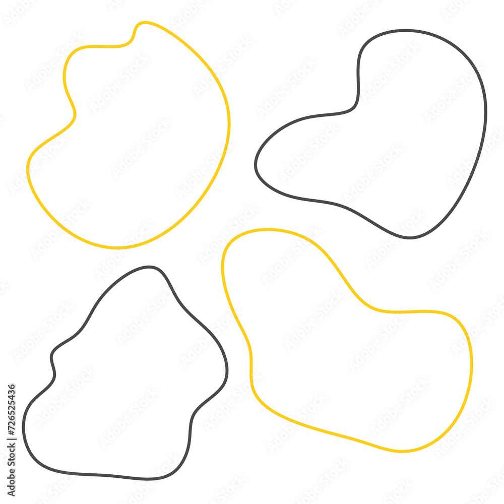 Poster set of line fluid shape template transparent black yellow design, abstract fluid element colorful li