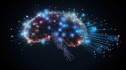 The concept of data flow from the digital human brain. Machine deep learning. Artificial intelligence. Generative AI