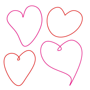 set of hearts line fluid shape design red pink colour, heart line icon collection shape valentine day