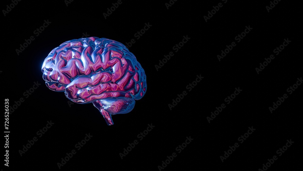 Poster 3D holographic brain with various colors and an intriguing image, creating a captivating and dynamic visual representation.