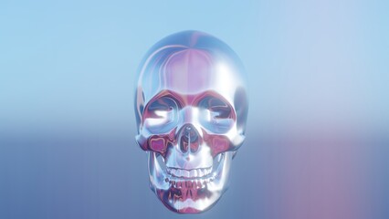 A holographic skull, displaying a futuristic and ethereal visual with a blend of eerie beauty and techno-artistry..