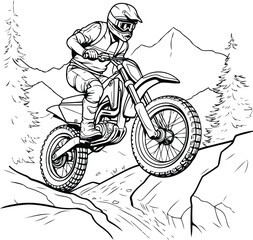 Motocross rider on a mountain road. Vector illustration of a motorcyclist.