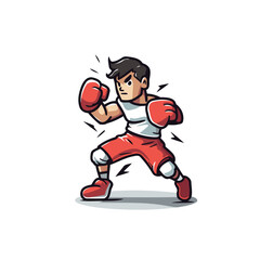 Boxing action cartoon character. Vector illustration of boxer in action.